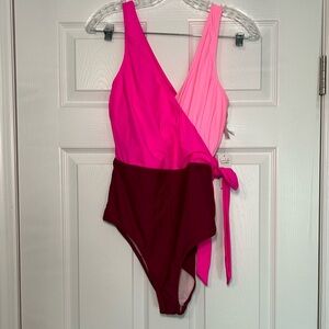 Cupshe Pink and Red One-Piece Swimsuit Women’s Large Pool Beach Resort Modest